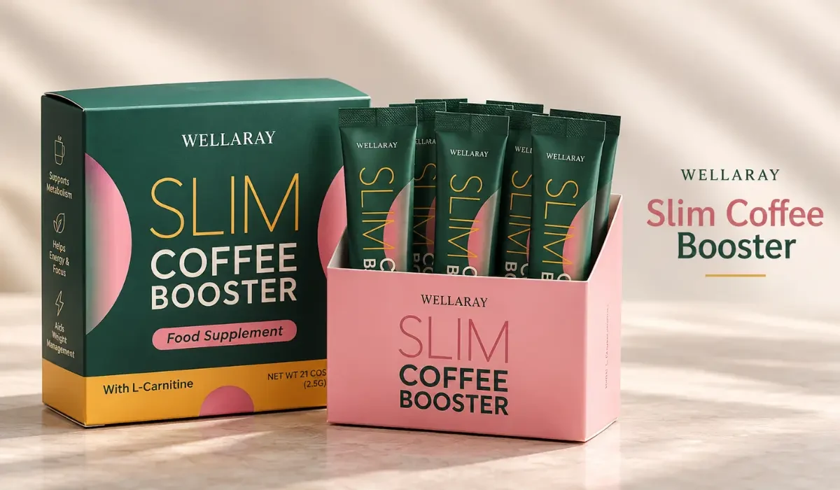 Wellaray Slim Coffee Booster product packaging and sachets